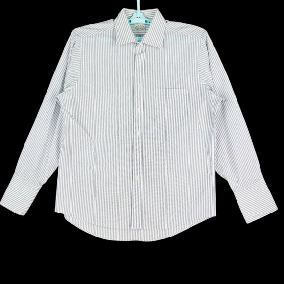Eagle Men's Striped Button-Down White/Blue Shirt Size 16.5  34/35  French Cuff - Picture 1 of 9